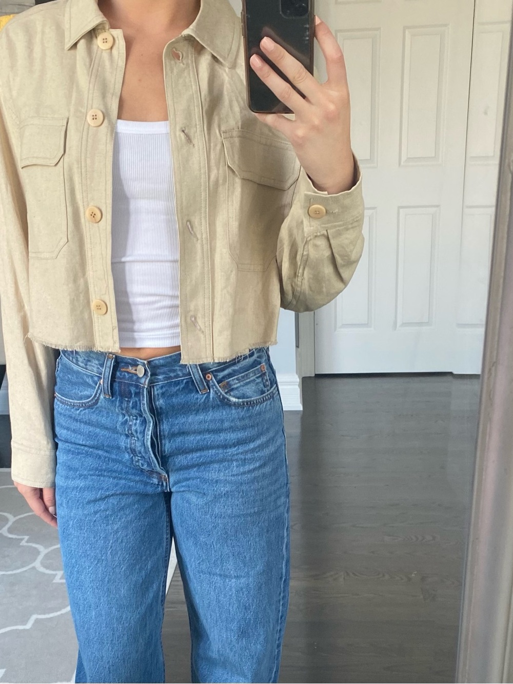 Zara Cropped Beige Button-Front Jacket